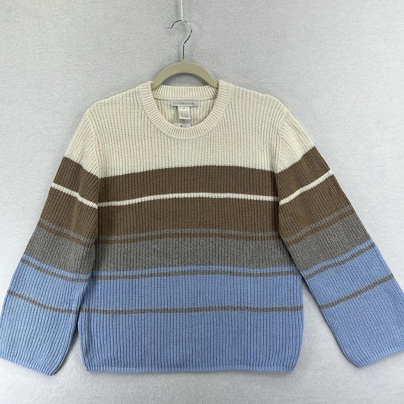 Design History (Stitch Fix) Crewneck Pullover Sweater Sz M Crm/Blue/Tan Cotton - Picture 1 of 13